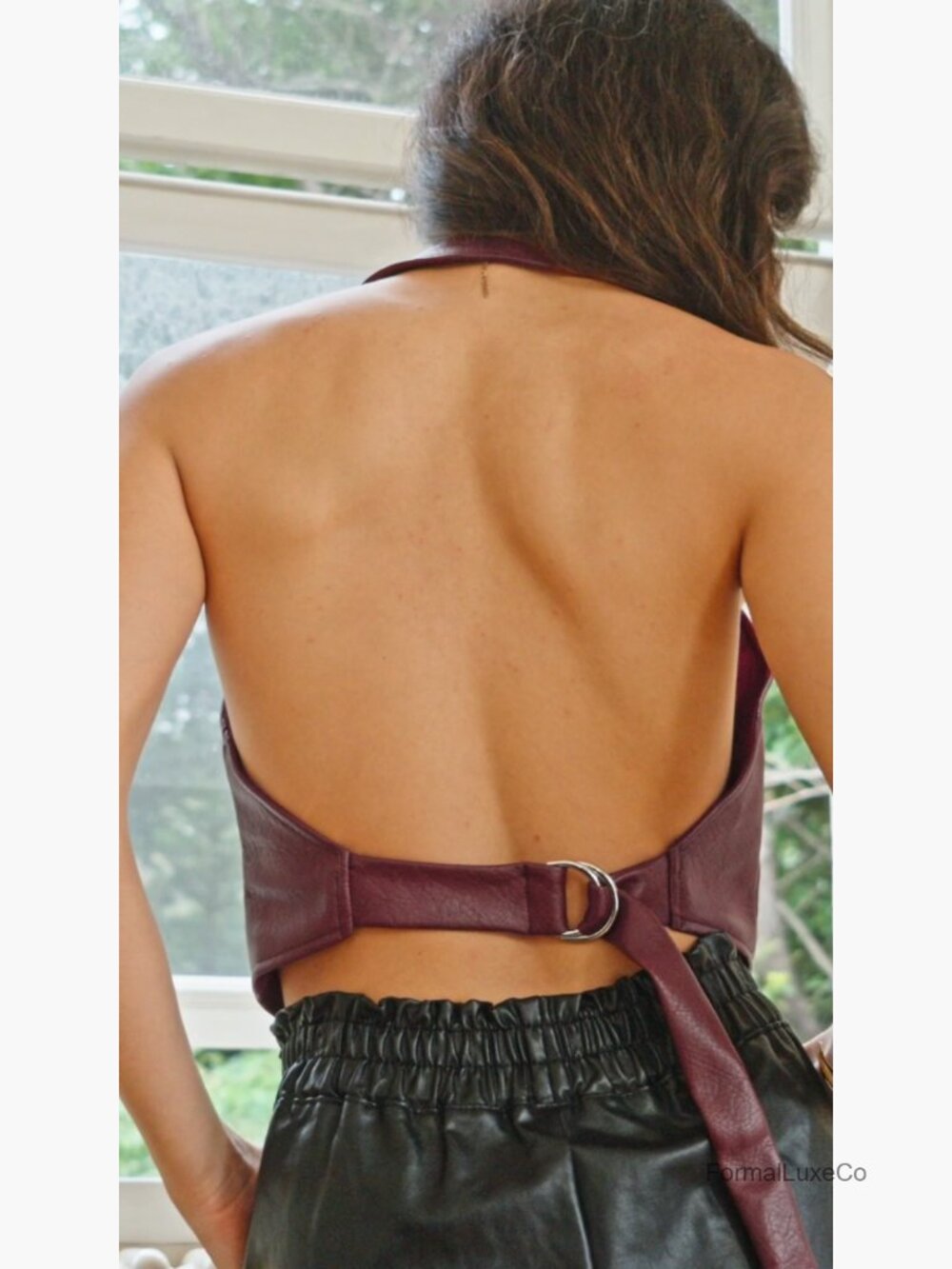 Faux Leather Halter Tank Top Sexy Deep V Neck Asymmetrical Corset Party Club - Picture 6 of 7